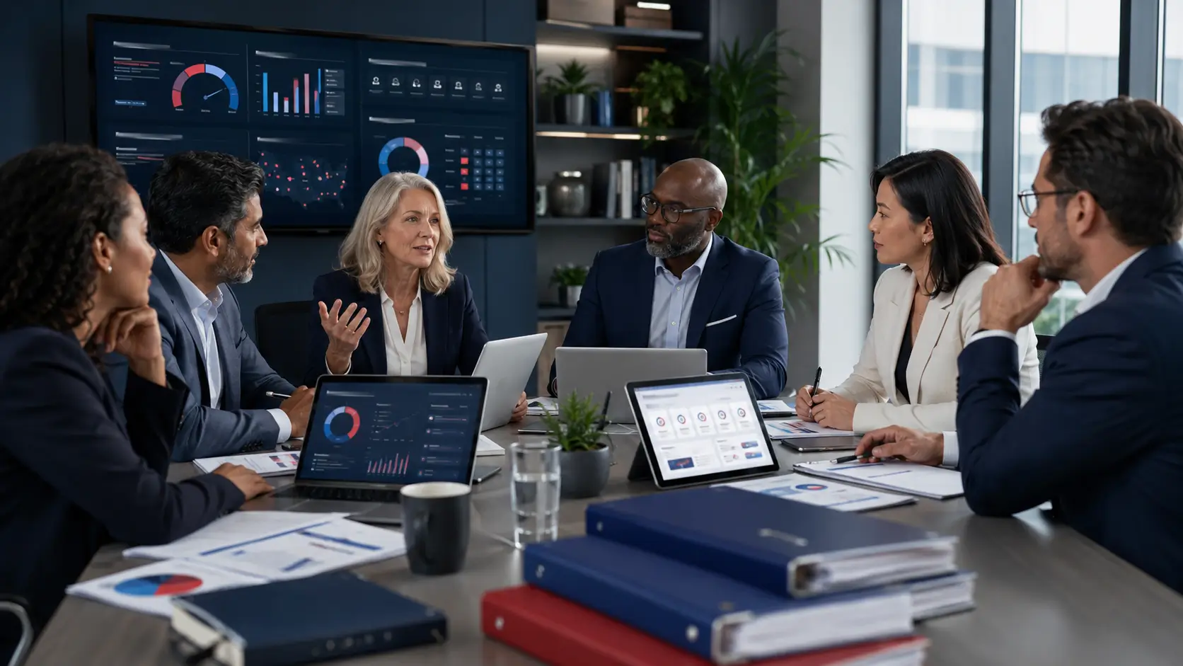 Small business owners reviewing HR MRI risk assessment findings